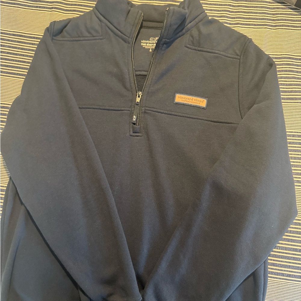 Vineyard Vines Navy Half-Zip Sweater with Leather Logo